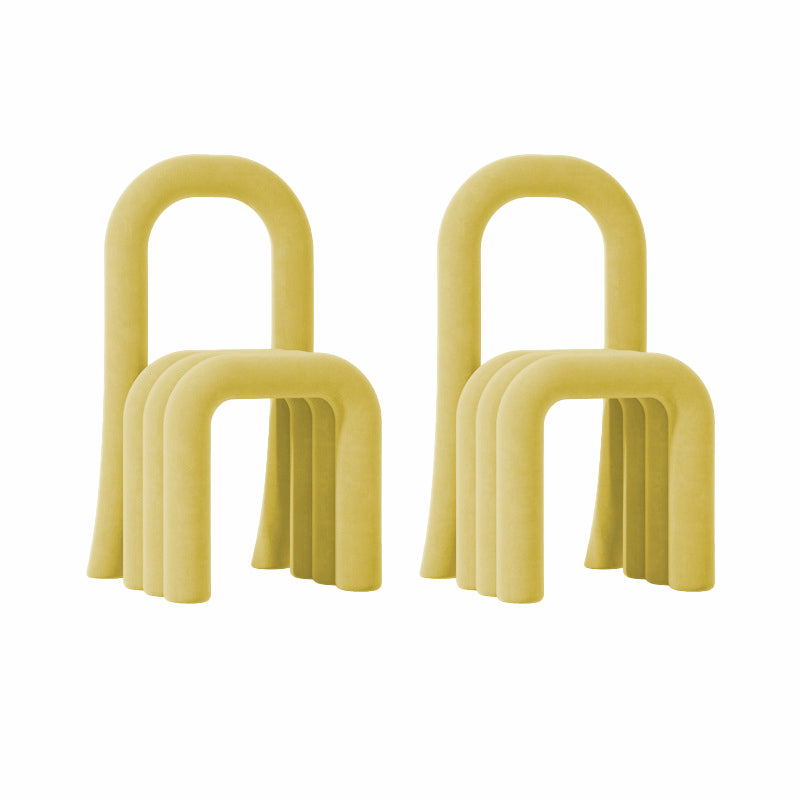 Contemporary Velvet Armless Dining Chairs Metal Dining Chair for Home Use Lemon Yellow 2 Piece Set Clearhalo 'Dining Chairs' 'Dining Tables & Seating' 'dining_chair' 'furn' 'furn_dining_chair' 'Furniture' 'Kitchen & Dining Furniture' 5226192