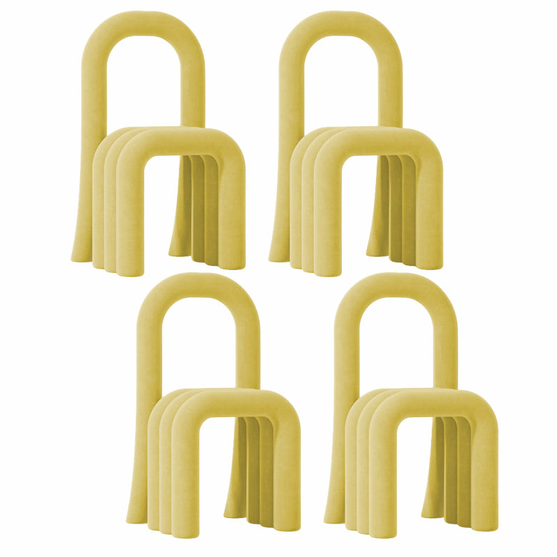 Contemporary Velvet Armless Dining Chairs Metal Dining Chair for Home Use Lemon Yellow 4 Piece Set Clearhalo 'Dining Chairs' 'Dining Tables & Seating' 'dining_chair' 'furn' 'furn_dining_chair' 'Furniture' 'Kitchen & Dining Furniture' 5226193