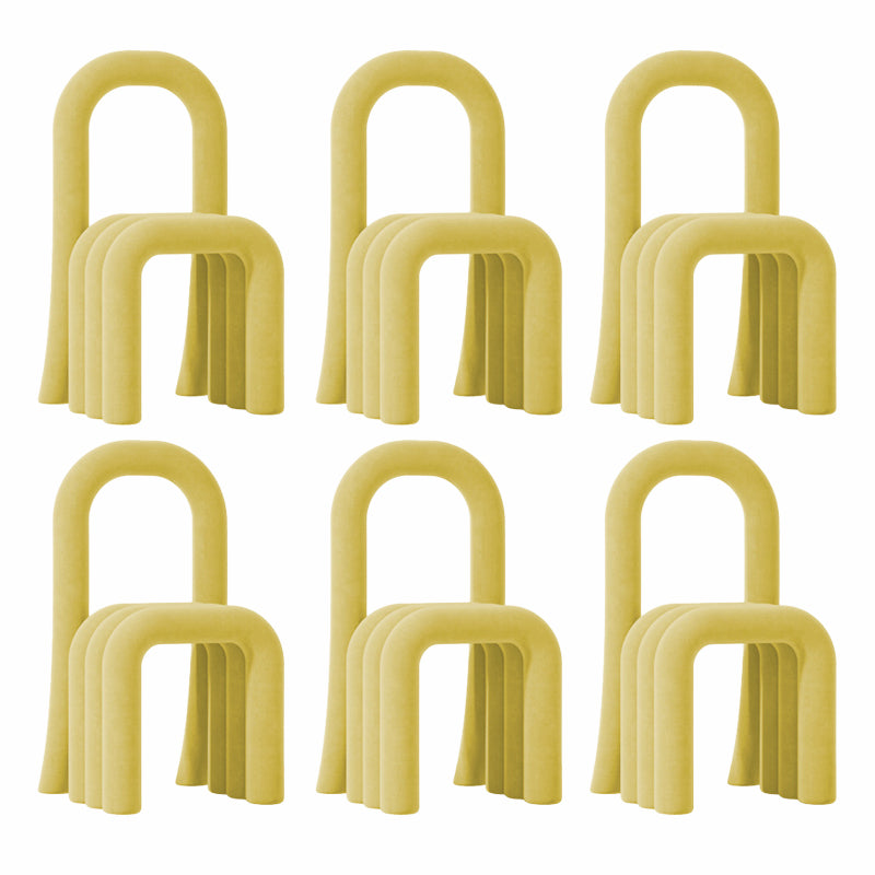 Contemporary Velvet Armless Dining Chairs Metal Dining Chair for Home Use Lemon Yellow 6 Piece Set Clearhalo 'Dining Chairs' 'Dining Tables & Seating' 'dining_chair' 'furn' 'furn_dining_chair' 'Furniture' 'Kitchen & Dining Furniture' 5226194