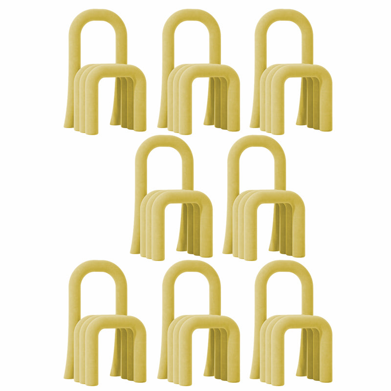 Contemporary Velvet Armless Dining Chairs Metal Dining Chair for Home Use Lemon Yellow 8 Piece Set Clearhalo 'Dining Chairs' 'Dining Tables & Seating' 'dining_chair' 'furn' 'furn_dining_chair' 'Furniture' 'Kitchen & Dining Furniture' 5226195