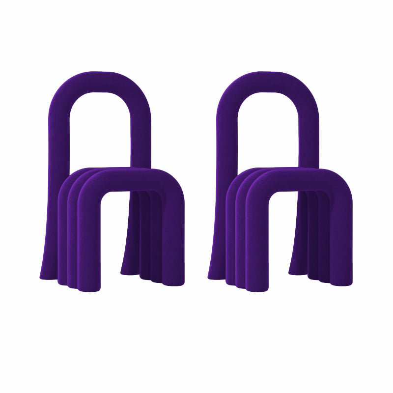 Contemporary Velvet Armless Dining Chairs Metal Dining Chair for Home Use Dark Purple 2 Piece Set Clearhalo 'Dining Chairs' 'Dining Tables & Seating' 'dining_chair' 'furn' 'furn_dining_chair' 'Furniture' 'Kitchen & Dining Furniture' 5226196