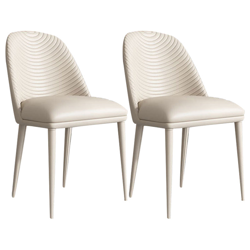 Modern Style Faux Leather Dining Chairs Metal Armless Dining Chair for Home Use Off-White 2 Piece Set Clearhalo 'Dining Chairs' 'Dining Tables & Seating' 'dining_chair' 'furn' 'furn_dining_chair' 'Furniture' 'Kitchen & Dining Furniture' 5226283