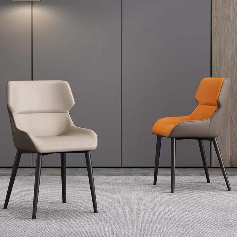 Moderne stijl faux lederen eetkamerstoelen metalen armloze eetkamerstoel