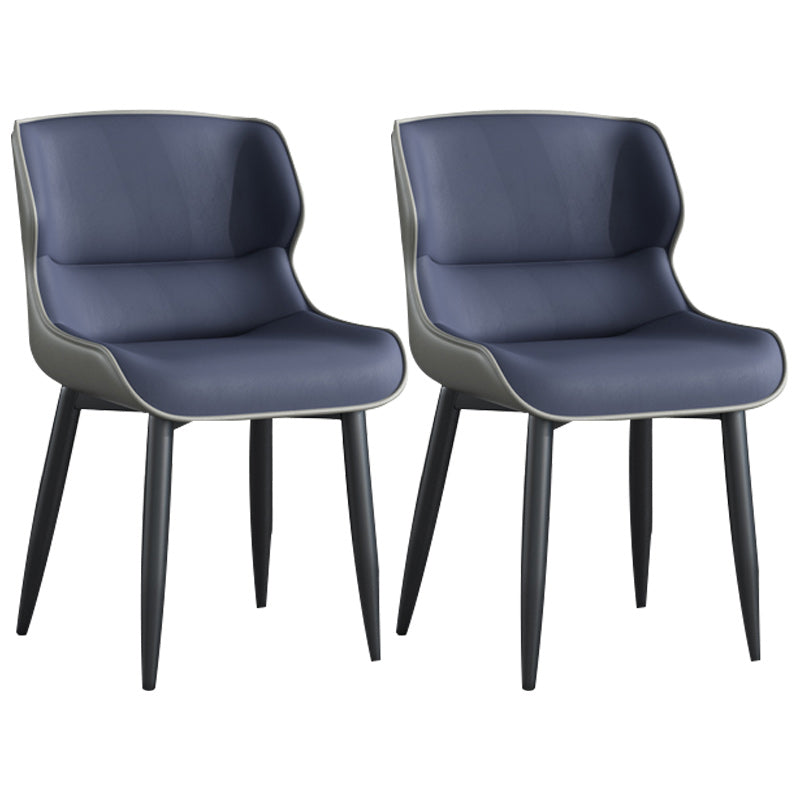 Moderne stijl faux lederen eetkamerstoelen metalen armloze eetkamerstoel