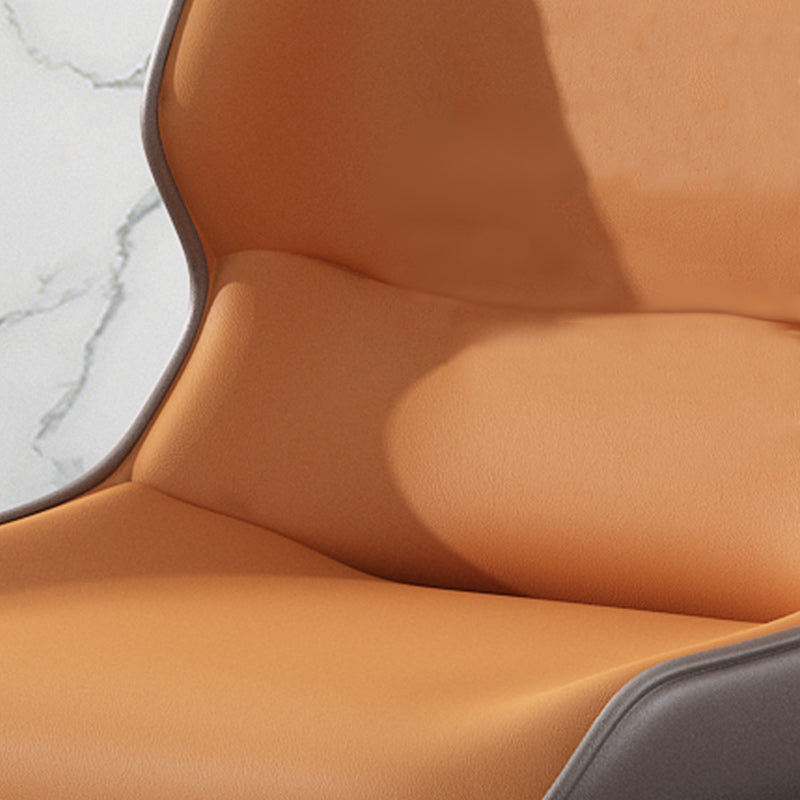 Moderne stijl faux lederen eetkamerstoelen metalen armloze eetkamerstoel