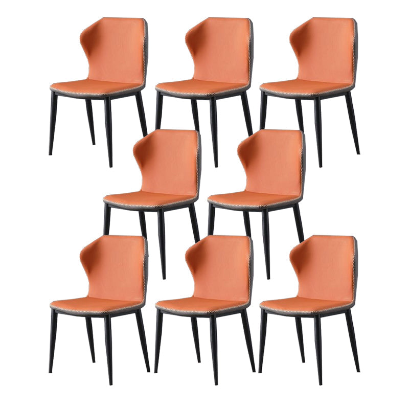 Modern Style Faux Leather Dining Chair Armless Wingback Side Chair for Home Use Orange 8 Piece Set Clearhalo 'Dining Chairs' 'Dining Tables & Seating' 'dining_chair' 'furn' 'furn_dining_chair' 'Furniture' 'Kitchen & Dining Furniture' 5226492