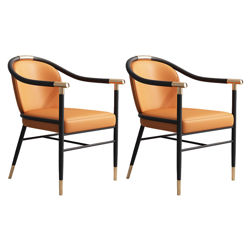 Glam faux lederen eetkamerstoelen metalen arm eetkamerstoelen voor thuisgebruik