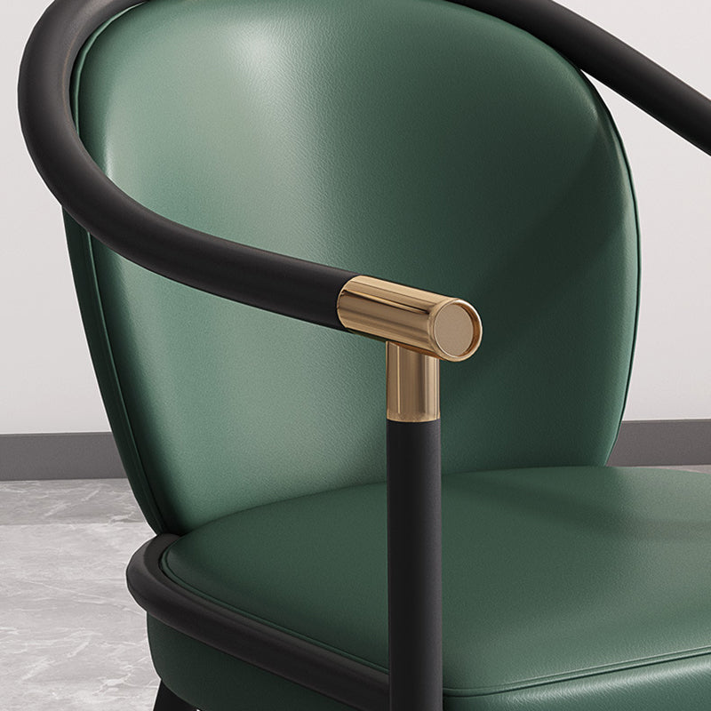 Glam faux lederen eetkamerstoelen metalen arm eetkamerstoelen voor thuisgebruik