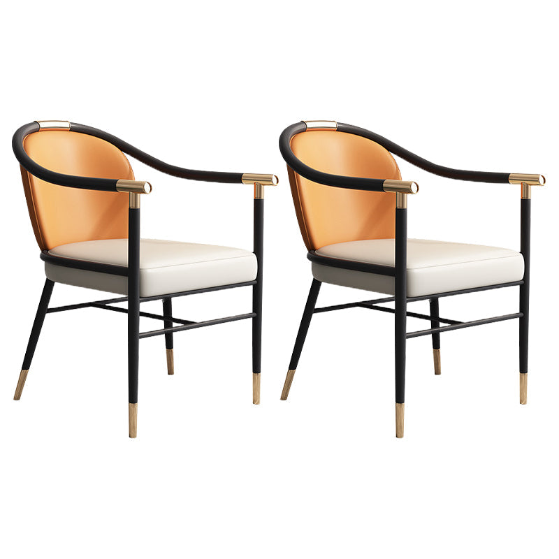 Glam faux lederen eetkamerstoelen metalen arm eetkamerstoelen voor thuisgebruik