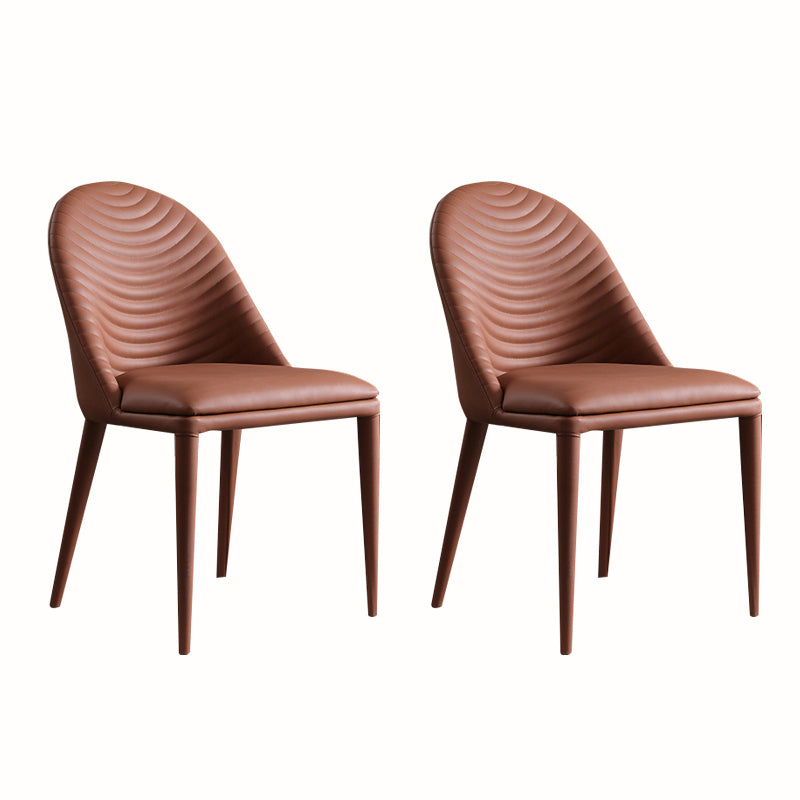 Minimalist Style Leather Dining Chairs for Home Armless Solid Back Side Chairs Brown 2 Piece Set Clearhalo 'Dining Chairs' 'Dining Tables & Seating' 'dining_chair' 'furn' 'furn_dining_chair' 'Furniture' 'Kitchen & Dining Furniture' 5226595