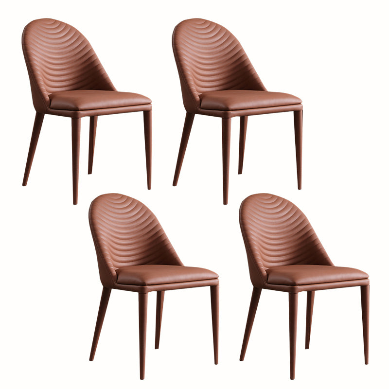 Minimalist Style Leather Dining Chairs for Home Armless Solid Back Side Chairs Brown 4 Piece Set Clearhalo 'Dining Chairs' 'Dining Tables & Seating' 'dining_chair' 'furn' 'furn_dining_chair' 'Furniture' 'Kitchen & Dining Furniture' 5226597