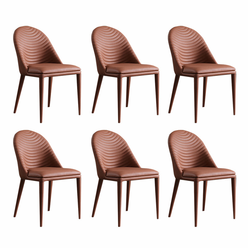 Minimalist Style Leather Dining Chairs for Home Armless Solid Back Side Chairs Brown 6 Piece Set Clearhalo 'Dining Chairs' 'Dining Tables & Seating' 'dining_chair' 'furn' 'furn_dining_chair' 'Furniture' 'Kitchen & Dining Furniture' 5226598