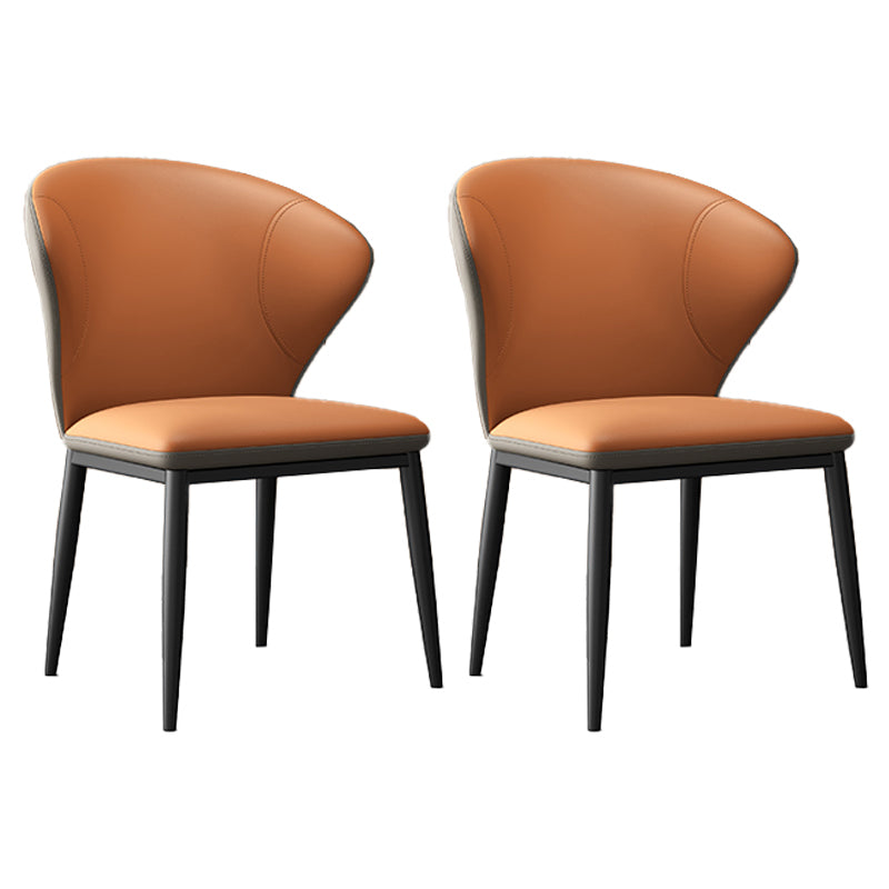 Minimalist Wingback Armless Dining Chair Faux Leather Side Chair Orange 2 Piece Set Clearhalo 'Dining Chairs' 'Dining Tables & Seating' 'dining_chair' 'furn' 'furn_dining_chair' 'Furniture' 'Kitchen & Dining Furniture' 5226681