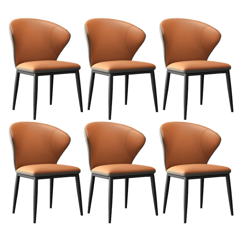 Minimalist Wingback Armless Dining Chair Faux Leather Side Chair Orange 6 Piece Set Clearhalo 'Dining Chairs' 'Dining Tables & Seating' 'dining_chair' 'furn' 'furn_dining_chair' 'Furniture' 'Kitchen & Dining Furniture' 5226685