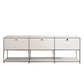 Modern Rectangle Storage Server Metal Sideboard for Dining Room 89"L x 14"W x 28"H White Clearhalo 'buffet_sideboard' 'Buffets & Sideboards' 'furn' 'furn_buffet_sideboard' 'Furniture' 'Kitchen & Dining Furniture' 5226741