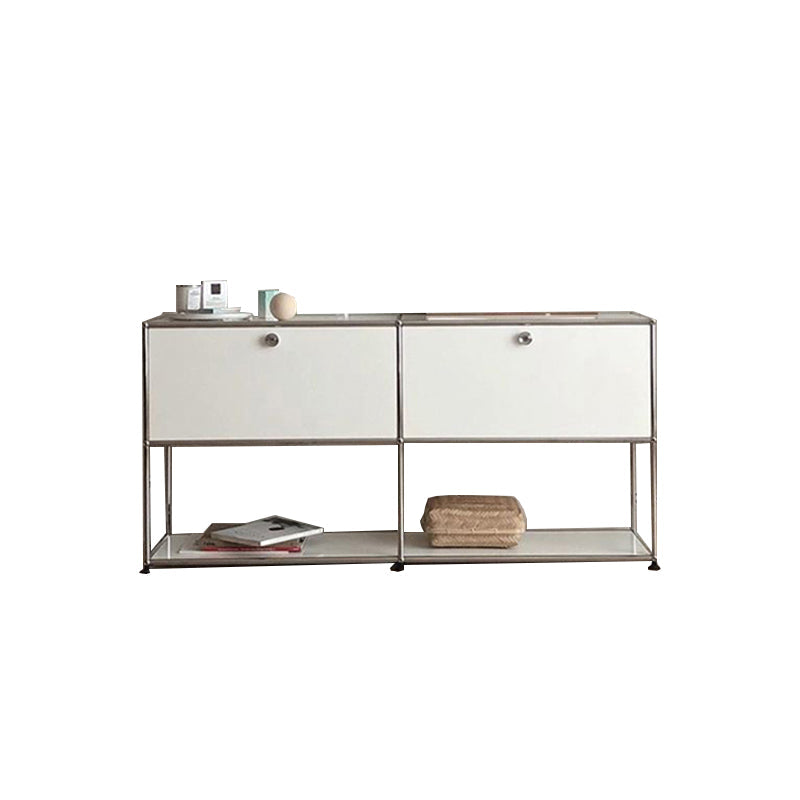 Modern Rectangle Storage Server Metal Sideboard for Dining Room 59"L x 14"W x 28"H Off-White Clearhalo 'buffet_sideboard' 'Buffets & Sideboards' 'furn' 'furn_buffet_sideboard' 'Furniture' 'Kitchen & Dining Furniture' 5226749