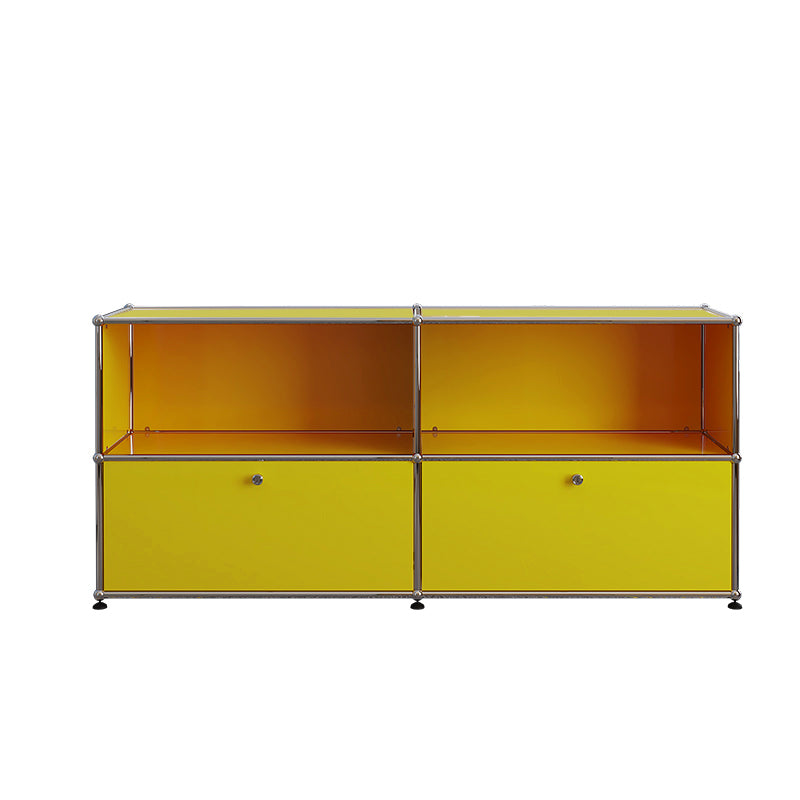 Modern Rectangle Storage Server Metal Sideboard for Dining Room 59"L x 14"W x 28"H Yellow Clearhalo 'buffet_sideboard' 'Buffets & Sideboards' 'furn' 'furn_buffet_sideboard' 'Furniture' 'Kitchen & Dining Furniture' 5226750