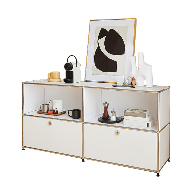 Modern Rectangle Storage Server Metal Sideboard for Dining Room 59"L x 14"W x 28"H Gloss White Clearhalo 'buffet_sideboard' 'Buffets & Sideboards' 'furn' 'furn_buffet_sideboard' 'Furniture' 'Kitchen & Dining Furniture' 5226755