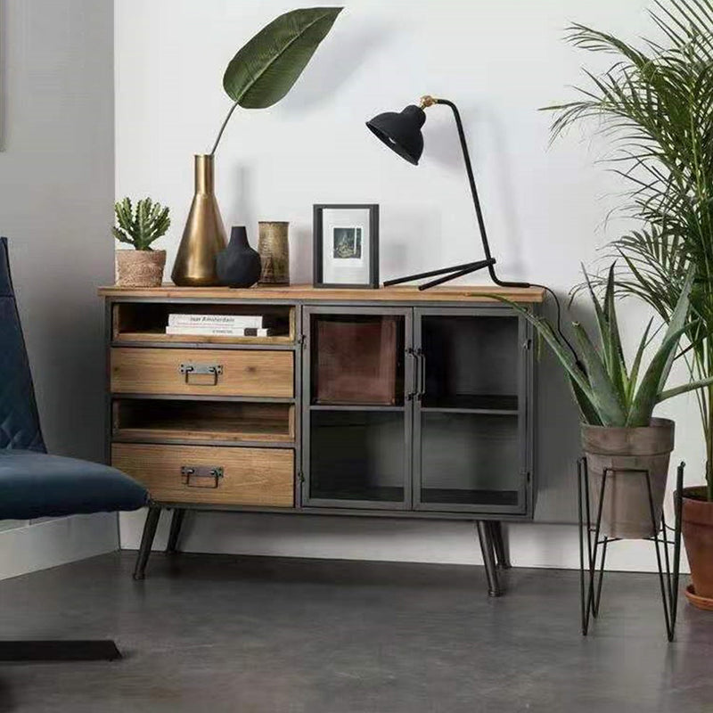 Server da pranzo moderno in legno massiccio e metallo in metallo con cassetti e armadi