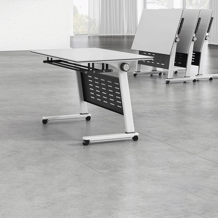 Escritorio de escritura plegable contemporánea escritorio de madera fabricada rectangular con ruedas de lanzadores