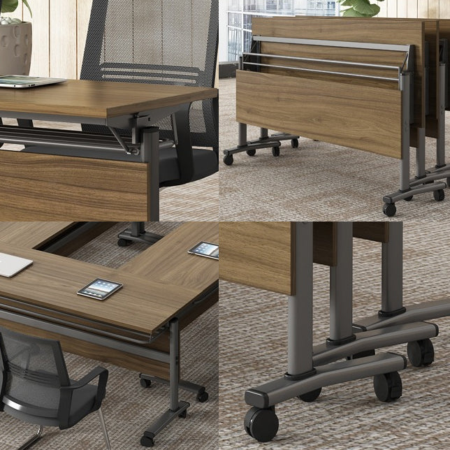 Escritorio de madera de ingeniería de estilo contemporáneo Desk plegable con ruedas de lanzadores