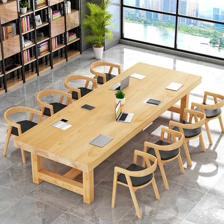 Modern Rectangle Office Table Solid Wood Trestle Base Meeting Desk Clearhalo 'furn' 'furn_office_desk' 'Furniture' 'Office Desks' 'Office Furniture' 'office_desk' 5227216