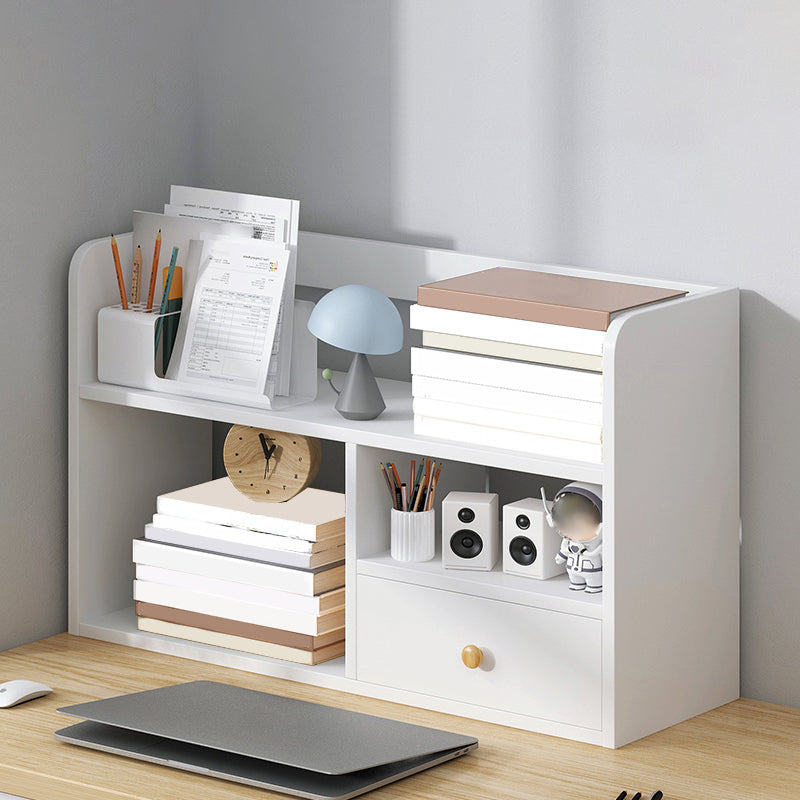 Modern Style Bookshelf Engineer Wood Bookcase with Drawer for Home 24.8"L x 6.7"W x 18.1"H White Clearhalo 'Bookcases' 'furn' 'furn_bookcases' 'Furniture' 'Office Furniture' 5227505