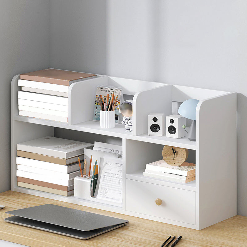 Modern Style Bookshelf Engineer Wood Bookcase with Drawer for Home 32.7"L x 6.7"W x 18.1"H White Clearhalo 'Bookcases' 'furn' 'furn_bookcases' 'Furniture' 'Office Furniture' 5227506