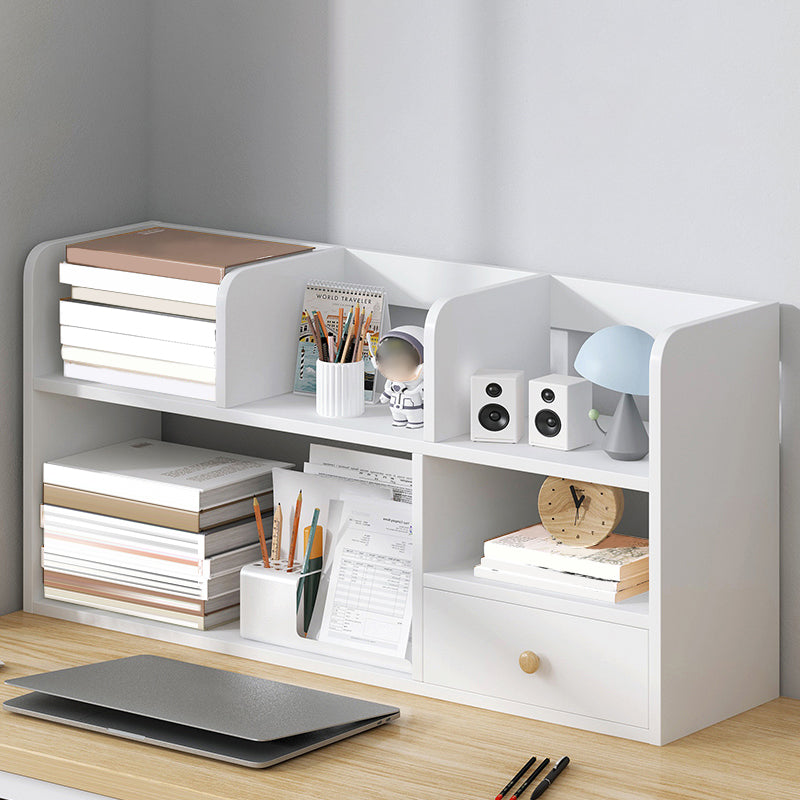 Modern Style Bookshelf Engineer Wood Bookcase with Drawer for Home 40.6"L x 6.7"W x 18.1"H White Clearhalo 'Bookcases' 'furn' 'furn_bookcases' 'Furniture' 'Office Furniture' 5227508