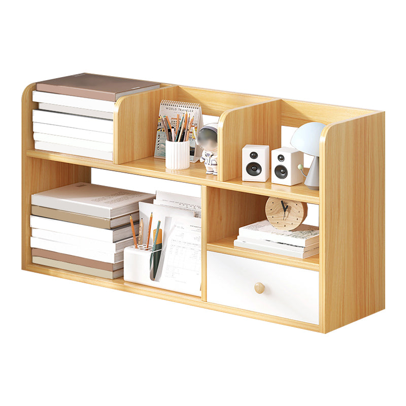 Modern Style Bookshelf Engineer Wood Bookcase with Drawer for Home 32.7"L x 6.7"W x 18.1"H Wood Clearhalo 'Bookcases' 'furn' 'furn_bookcases' 'Furniture' 'Office Furniture' 5227516