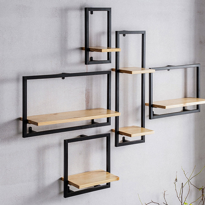 Bibliothèque étagère murale en métal industriel et étagère en bois