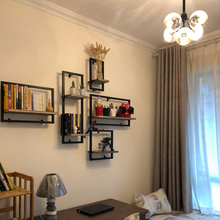 Bibliothèque étagère murale en métal industriel et étagère en bois