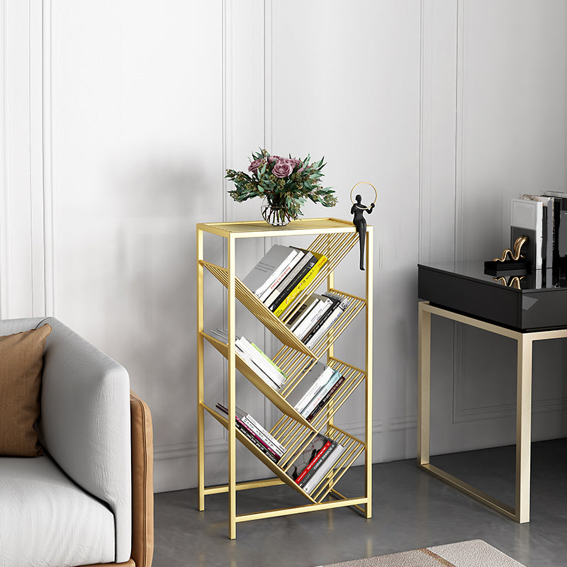 Modern Style Bookcase Open Back Metal Vertical Bookshelf for Home 15.7"L x 9.4"W x 33.5"H Gold Clearhalo 'Bookcases' 'furn' 'furn_bookcases' 'Furniture' 'Office Furniture' 5228034