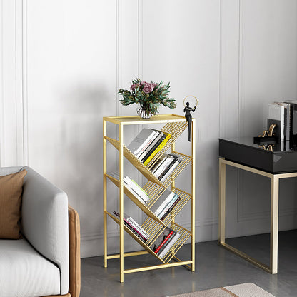 Modern Style Bookcase Open Back Metal Vertical Bookshelf for Home 15.7"L x 9.4"W x 33.5"H Gold Clearhalo 'Bookcases' 'furn' 'furn_bookcases' 'Furniture' 'Office Furniture' 5228034