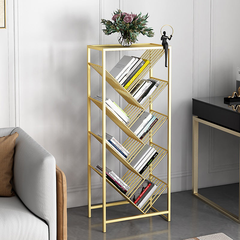 Modern Style Bookcase Open Back Metal Vertical Bookshelf for Home 15.7"L x 9.4"W x 41.3"H Gold Clearhalo 'Bookcases' 'furn' 'furn_bookcases' 'Furniture' 'Office Furniture' 5228035