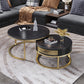 Frame Base Design Marble Metal Iron Black Base Round Coffee Table 31.5"L x 31.5"W x 18"H + 23.5"L x 23.5"W x 15.5"H Black Gold Clearhalo 'Coffee & Accent Tables' 'Coffee Tables' 'coffee_tables' 'furn' 'furn_coffee_tables' 'Furniture' 'Living Room Furniture' 5231027