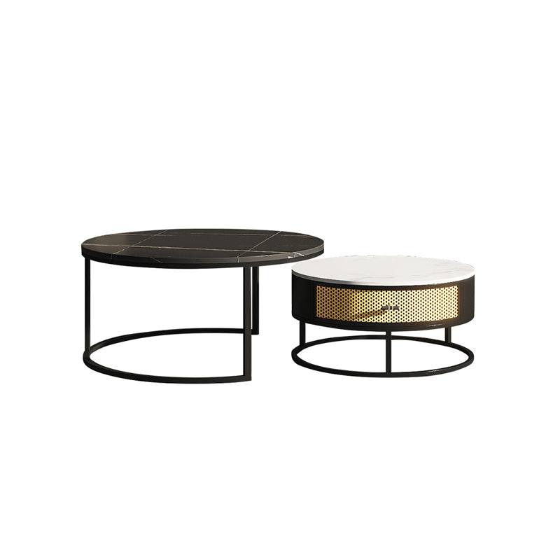 Frame Base Design Marble Metal Iron Black Base Round Coffee Table Clearhalo 'Coffee & Accent Tables' 'Coffee Tables' 'coffee_tables' 'furn' 'furn_coffee_tables' 'Furniture' 'Living Room Furniture' 5231030