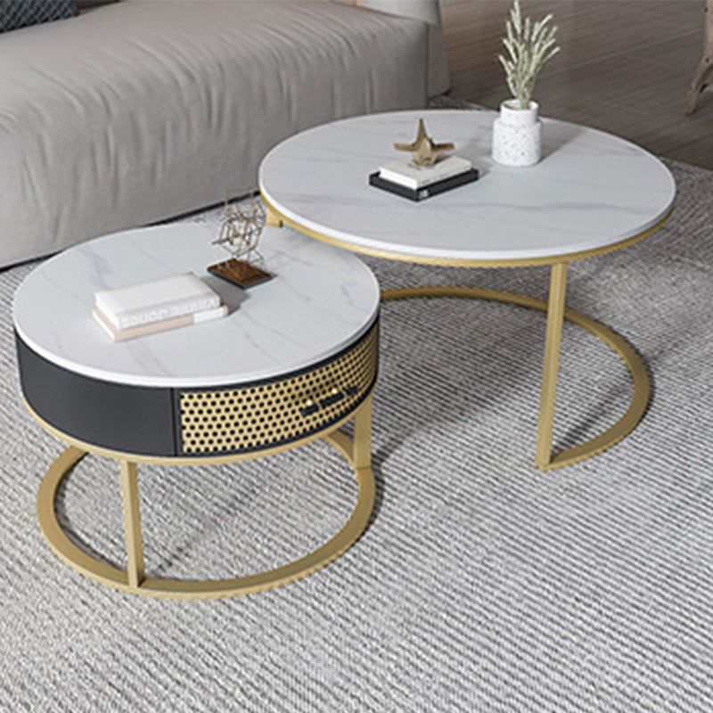 Frame Base Design Marble Metal Iron Black Base Round Coffee Table White Clearhalo 'Coffee & Accent Tables' 'Coffee Tables' 'coffee_tables' 'furn' 'furn_coffee_tables' 'Furniture' 'Living Room Furniture' 5231031