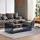 15.7"H Modern Sled Base White/black Glass Square Coffee Table with Shelf Black Clearhalo 'Coffee & Accent Tables' 'Coffee Tables' 'coffee_tables' 'furn' 'furn_coffee_tables' 'Furniture' 'Living Room Furniture' 5231034