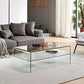 15.7"H Modern Sled Base White/black Glass Square Coffee Table with Shelf White Clearhalo 'Coffee & Accent Tables' 'Coffee Tables' 'coffee_tables' 'furn' 'furn_coffee_tables' 'Furniture' 'Living Room Furniture' 5231036