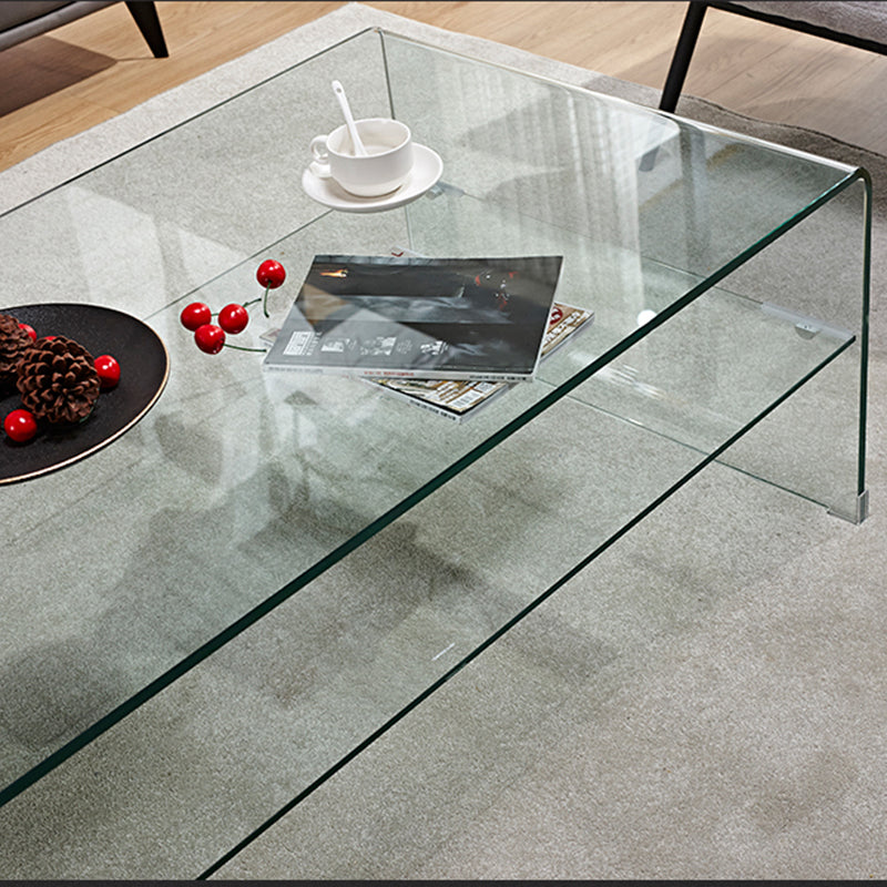 15.7"H Modern Sled Base White/black Glass Square Coffee Table with Shelf Clearhalo 'Coffee & Accent Tables' 'Coffee Tables' 'coffee_tables' 'furn' 'furn_coffee_tables' 'Furniture' 'Living Room Furniture' 5231041