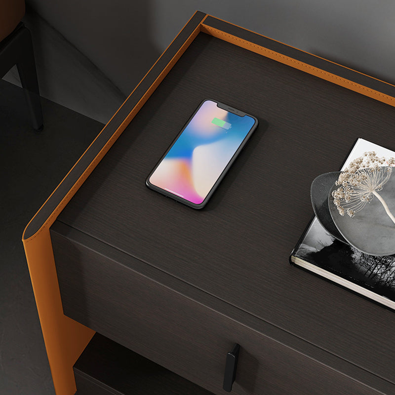 Modern faux lederen nachtkastje 1/2 - lade nachtkastje met open opslag