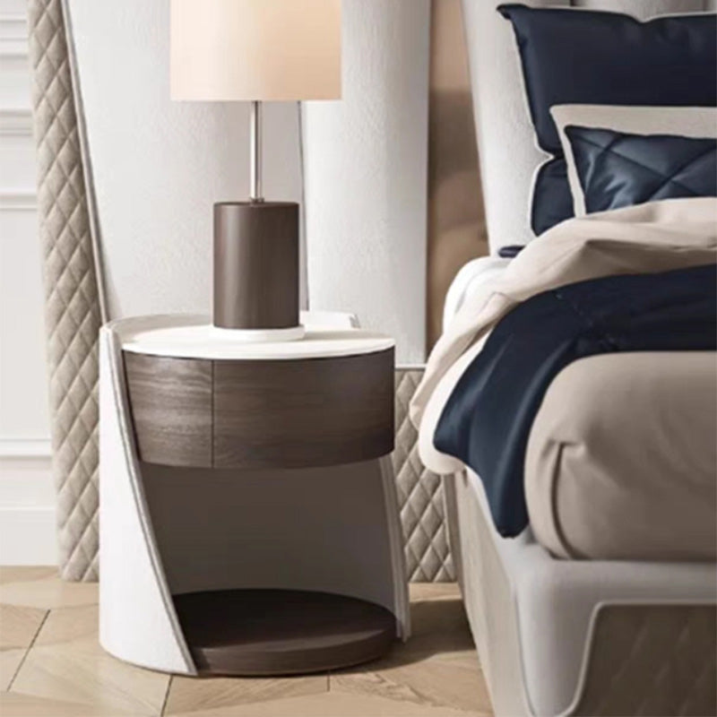 Faux Leather Nightstand 1 - Drawer Nightstand with Wood Accents