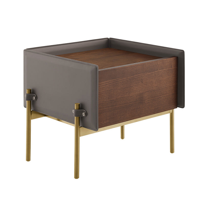 Hedendaags faux lederen nachtkastje 1 - lade nachtkastje met houten accenten