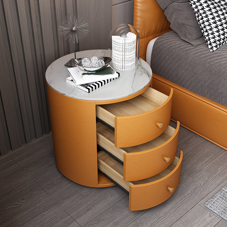 Zeitgenössischer Kunstleder -Nachttisch 2/3 - Schubladen Nachttisch