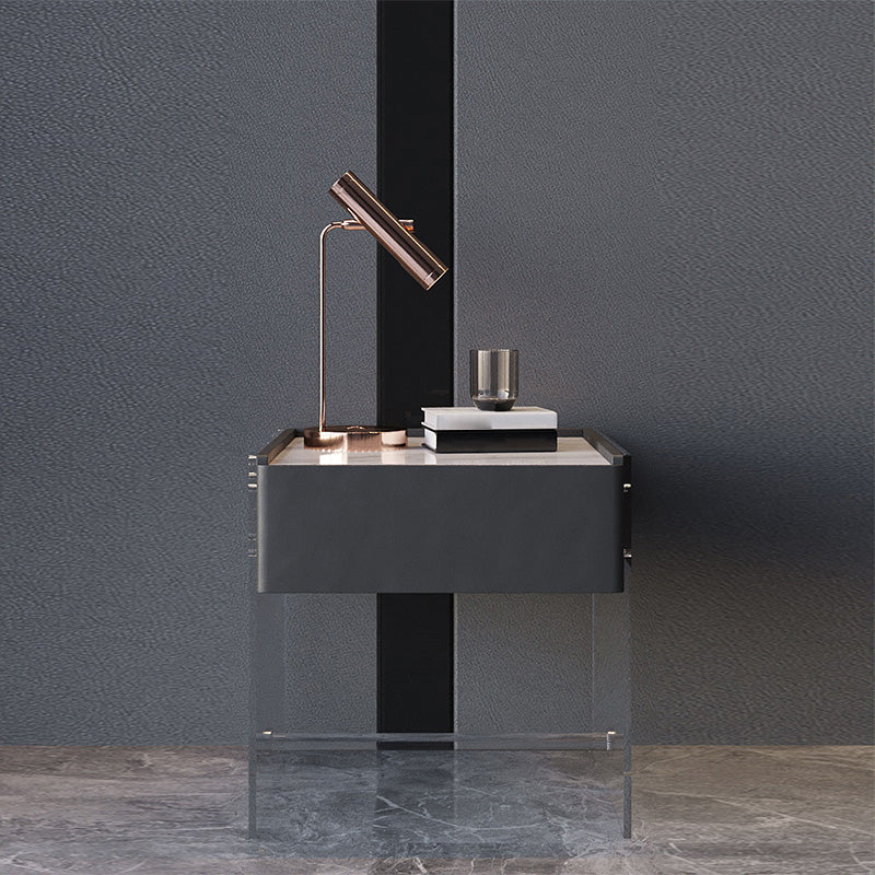 Contemporary Stone Top Nightstand 19.68" Tall 1 - Drawer Nightstand Dark Gray Clearhalo 'Bedroom Furniture' 'furn' 'furn_night_stand' 'Furniture' 'night_stand' 'Nightstands' 5231358