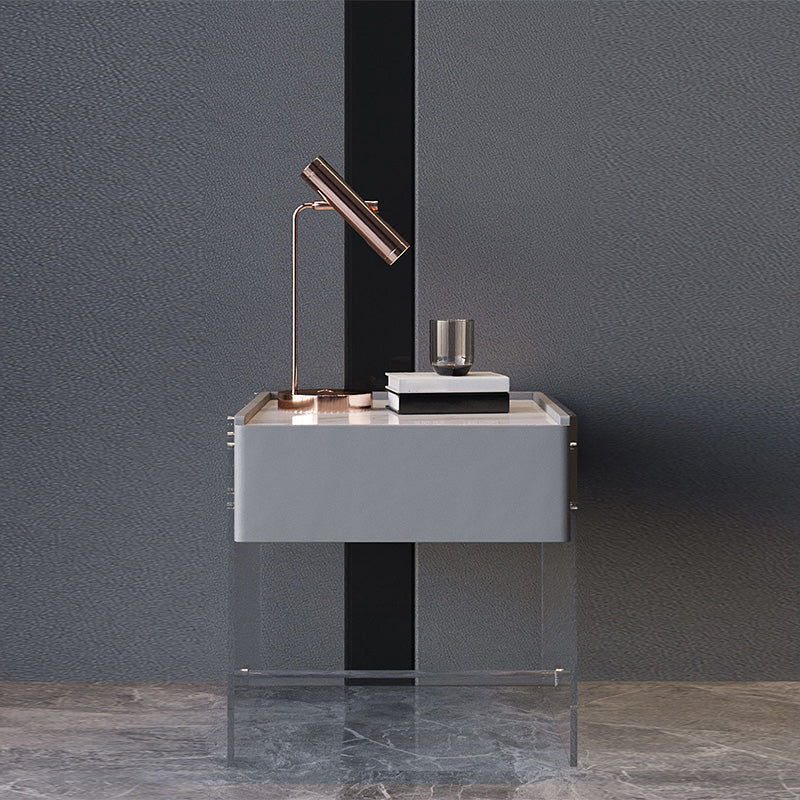 Contemporary Stone Top Nightstand 19.68" Tall 1 - Drawer Nightstand Light Gray Clearhalo 'Bedroom Furniture' 'furn' 'furn_night_stand' 'Furniture' 'night_stand' 'Nightstands' 5231359