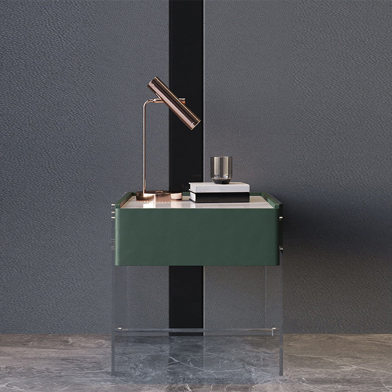 Contemporary Stone Top Nightstand 19.68" Tall 1 - Drawer Nightstand 20"L x 16"W x 20"H Green Clearhalo 'Bedroom Furniture' 'furn' 'furn_night_stand' 'Furniture' 'night_stand' 'Nightstands' 5231361