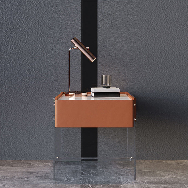 Contemporary Stone Top Nightstand 19.68" Tall 1 - Drawer Nightstand 20"L x 16"W x 20"H Orange Clearhalo 'Bedroom Furniture' 'furn' 'furn_night_stand' 'Furniture' 'night_stand' 'Nightstands' 5231362