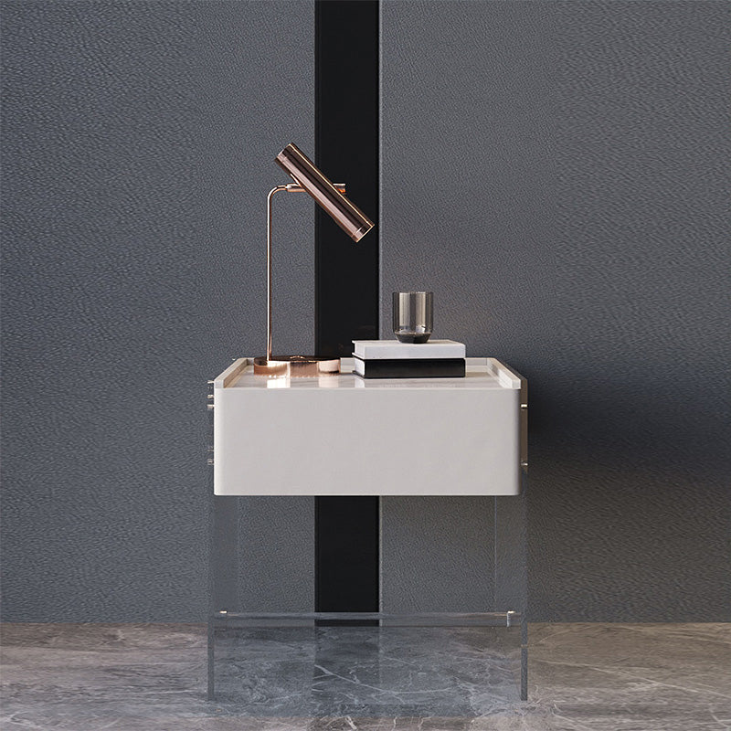 Contemporary Stone Top Nightstand 19.68" Tall 1 - Drawer Nightstand Off-White Clearhalo 'Bedroom Furniture' 'furn' 'furn_night_stand' 'Furniture' 'night_stand' 'Nightstands' 5231363